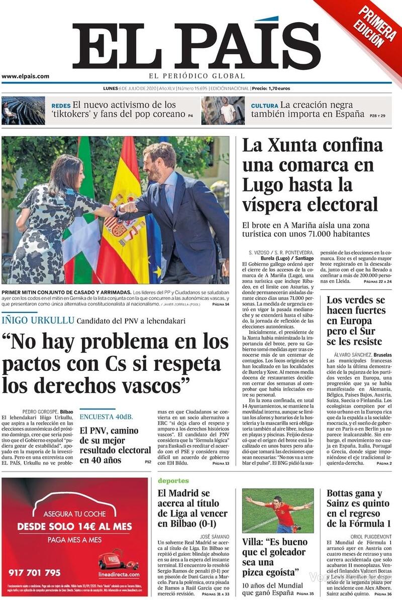 Portada El País 2020-07-07