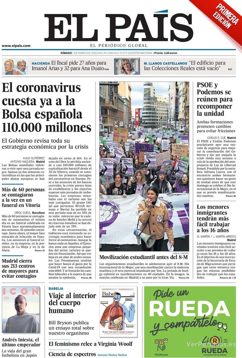 Portada El País 2020-03-08