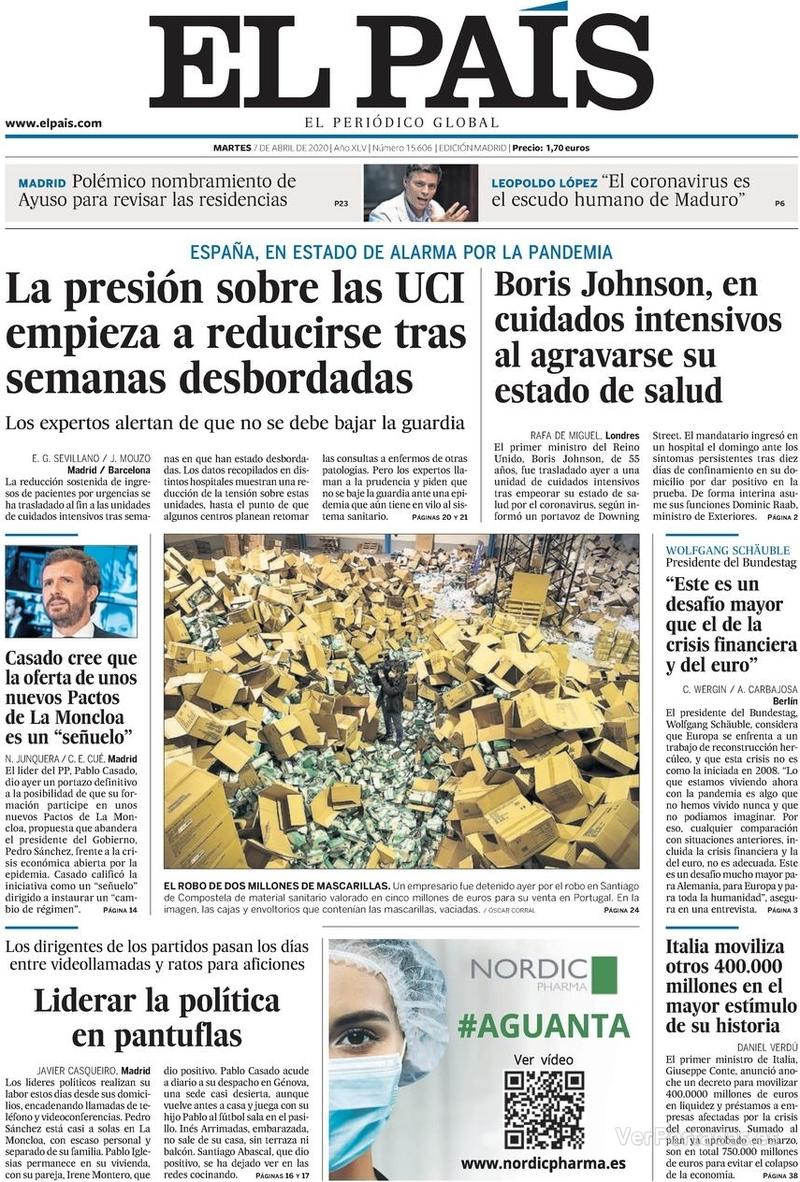 Portada El País 2020-04-08