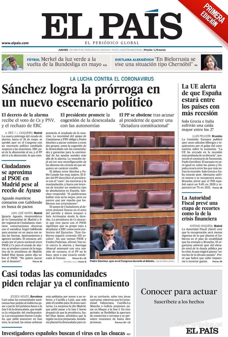 Portada El País 2020-05-08