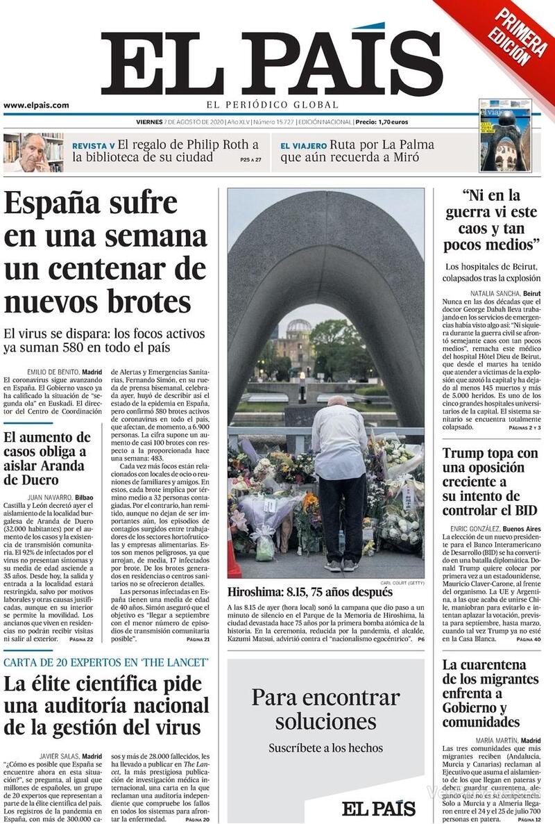 Portada El País 2020-08-08
