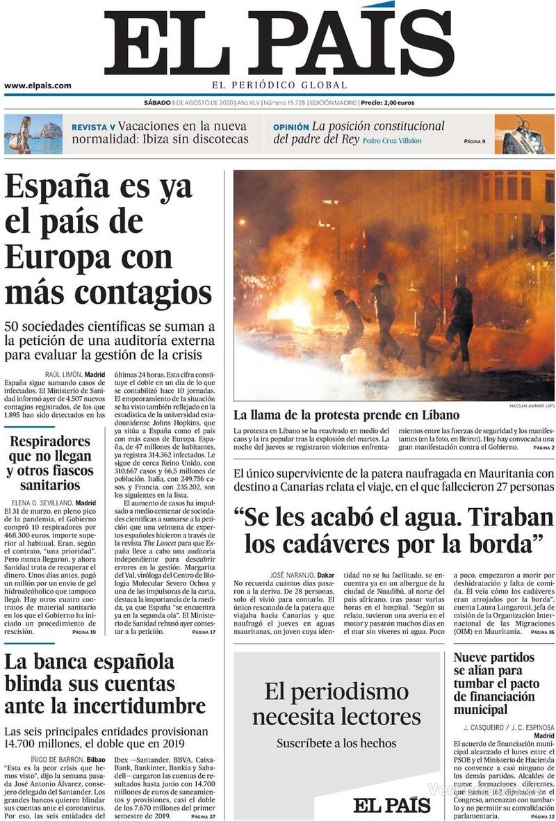 Portada El País 2020-08-09