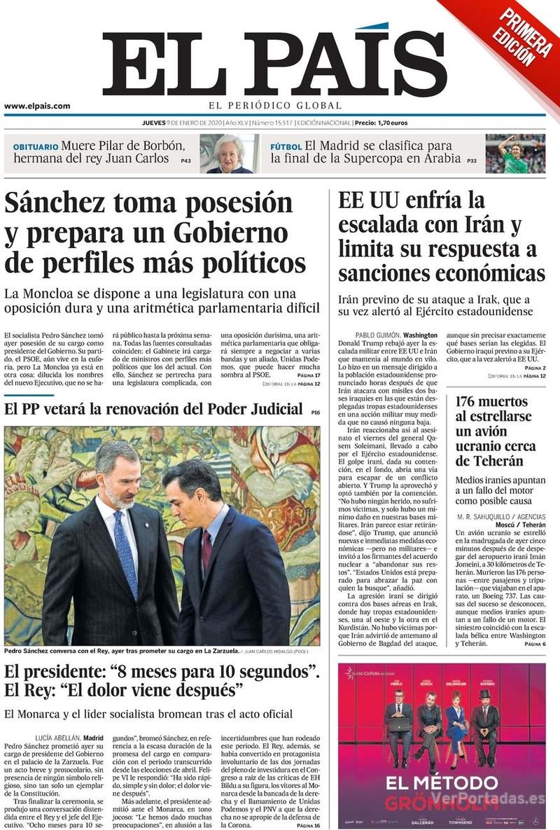 Portada El País 2020-01-10