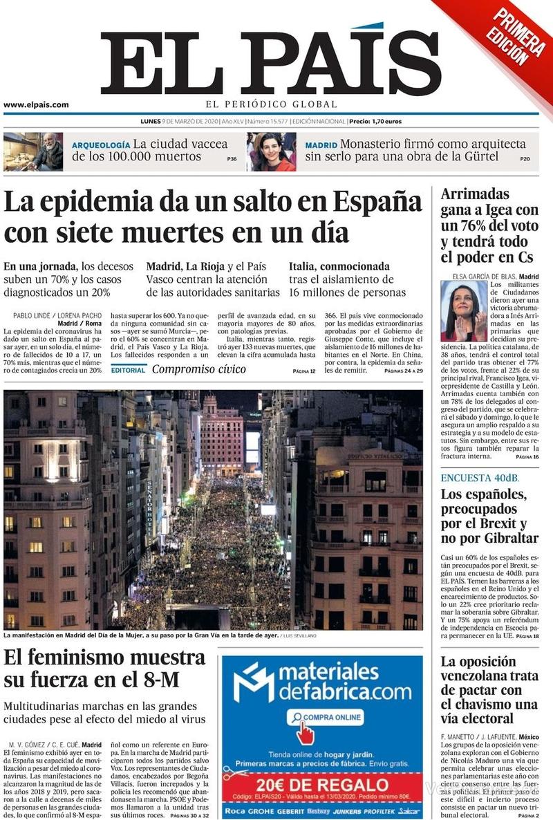 Portada El País 2020-03-10