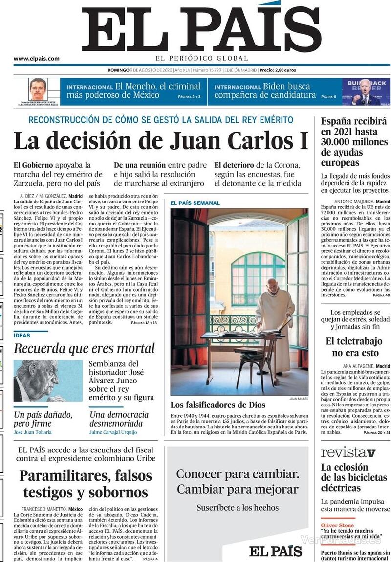 Portada El País 2020-08-10