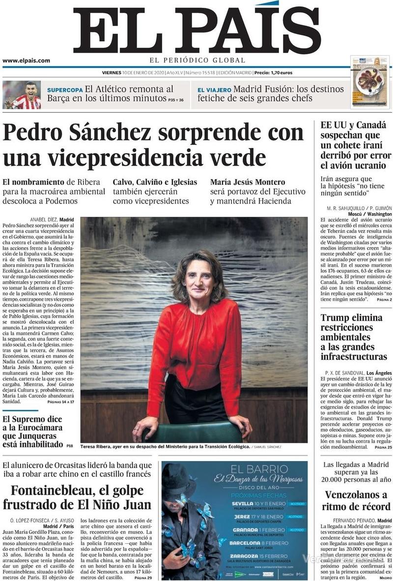 Portada El País 2020-01-11