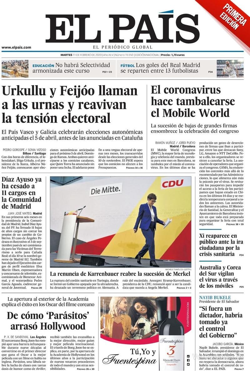 Portada El País 2020-02-12