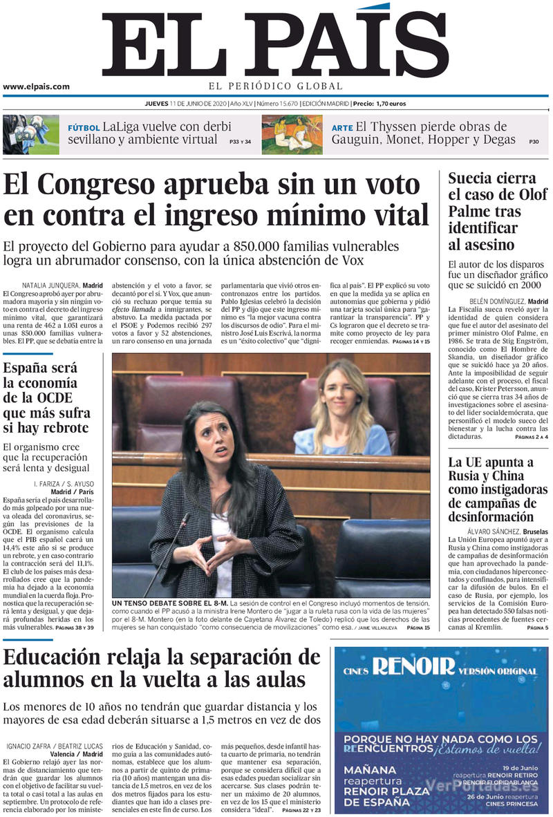Portada El País 2020-06-12