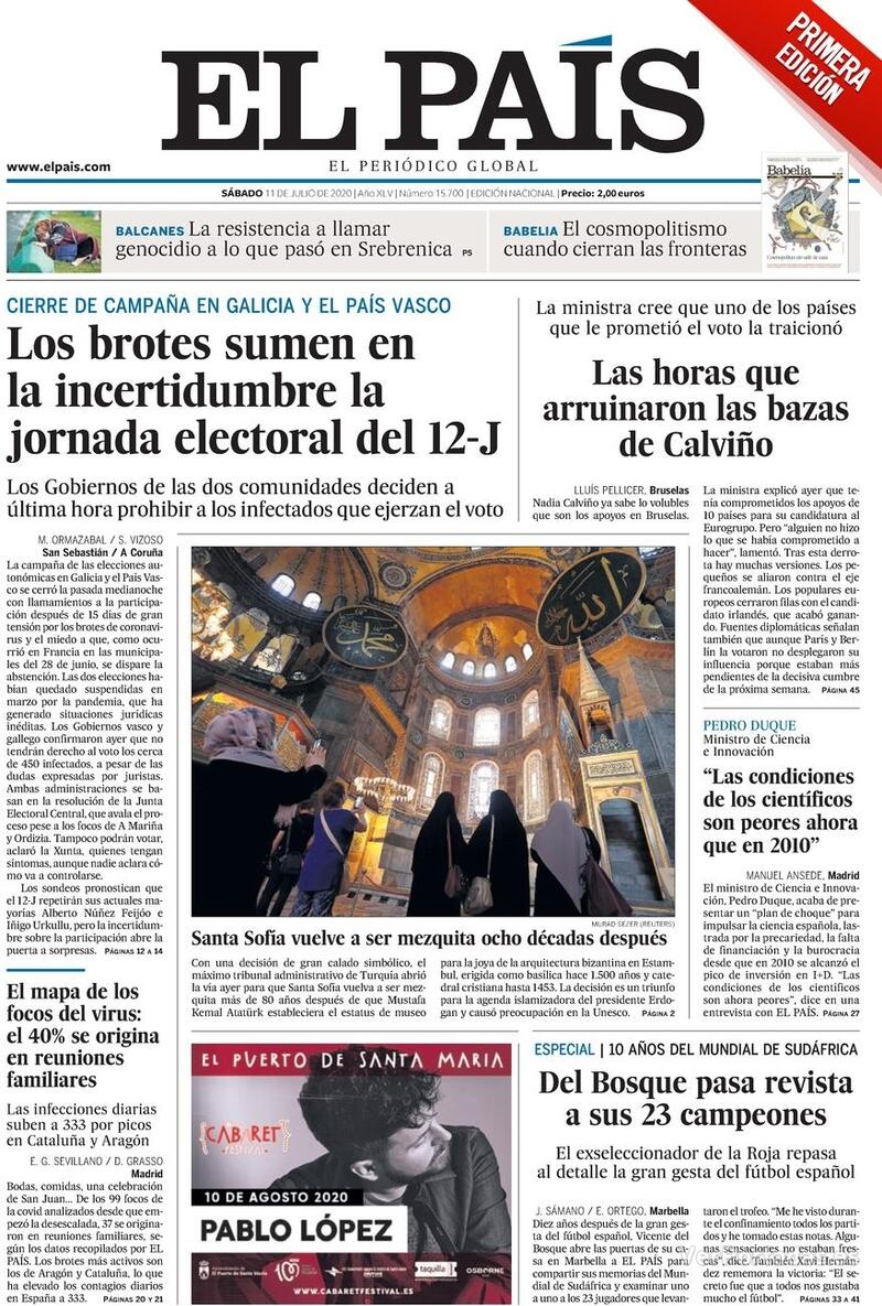 Portada El País 2020-07-12