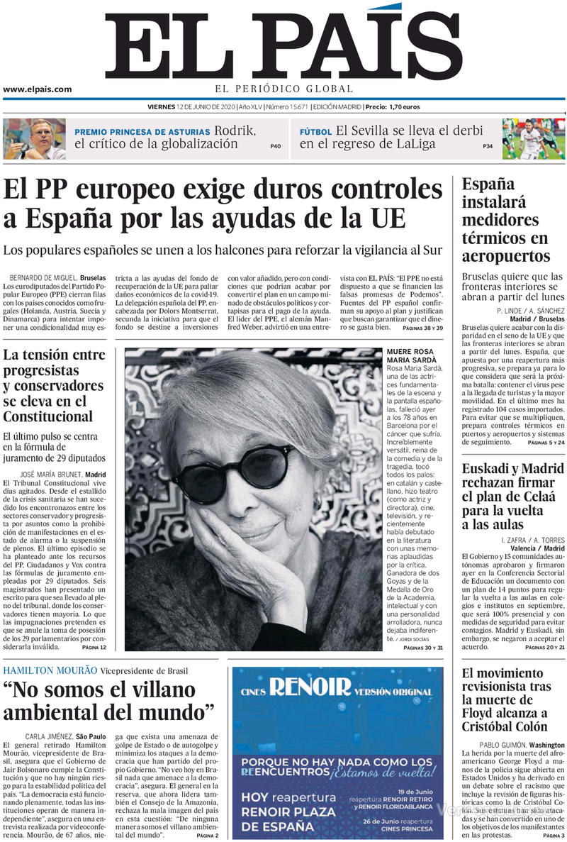 Portada El País 2020-06-13