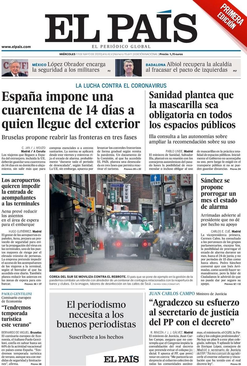 Portada El País 2020-05-14