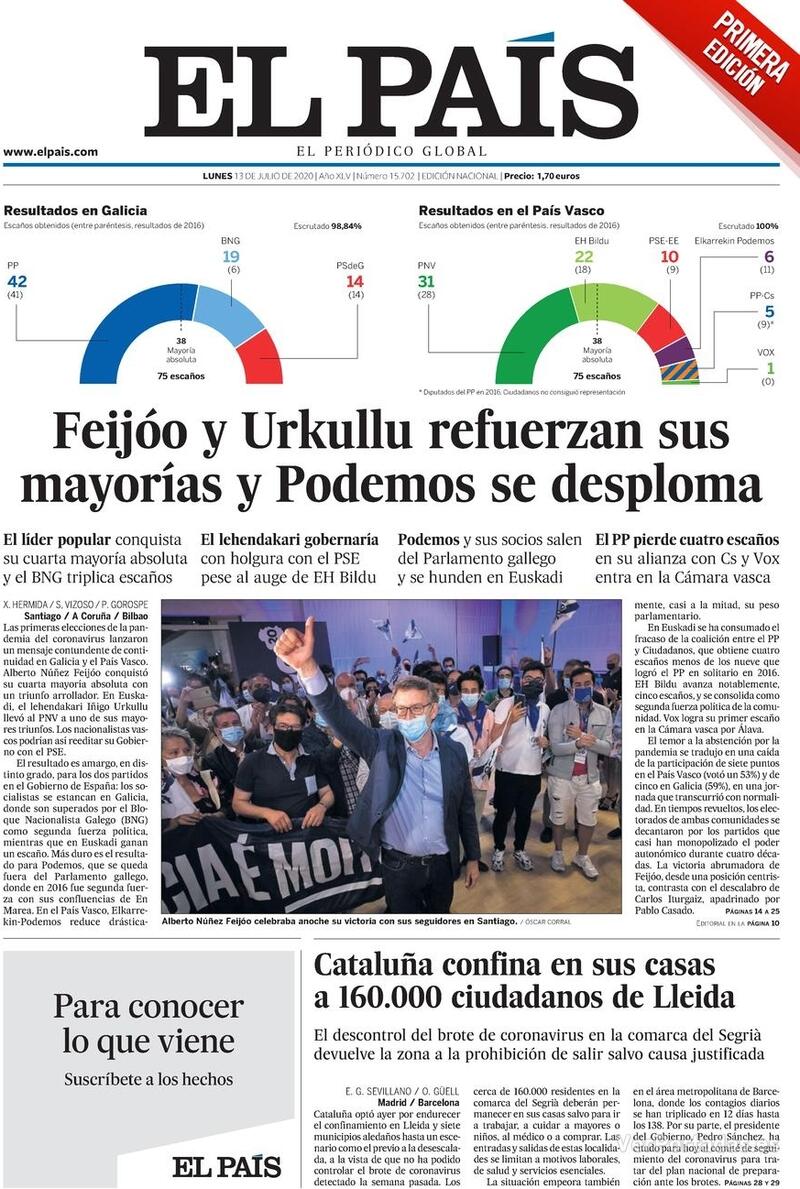 Portada El País 2020-07-14