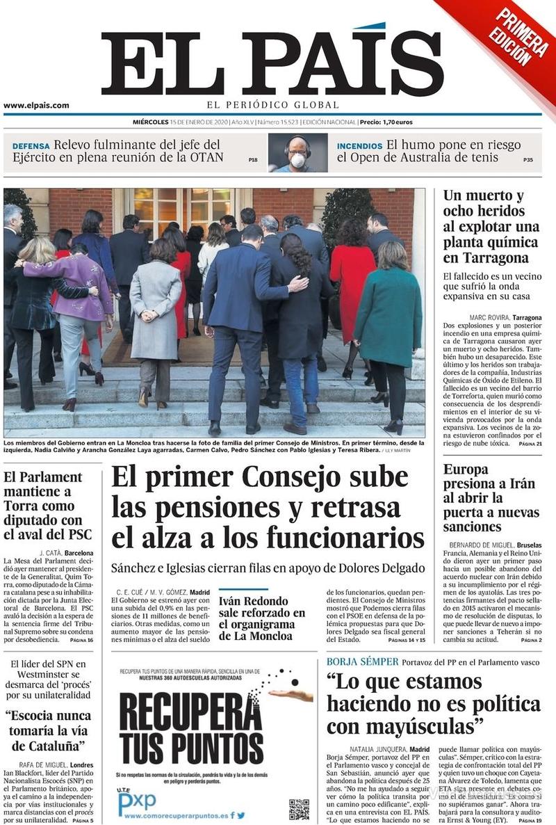 Portada El País 2020-01-16