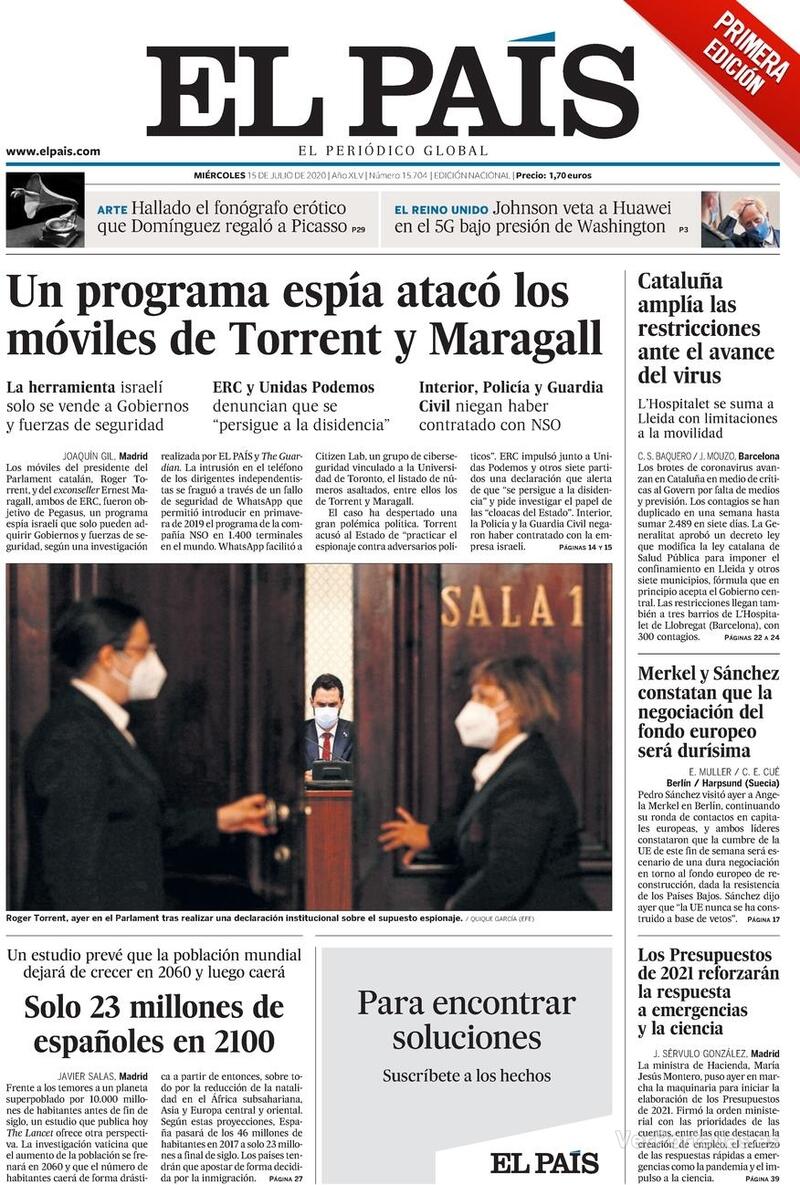 Portada El País 2020-07-16