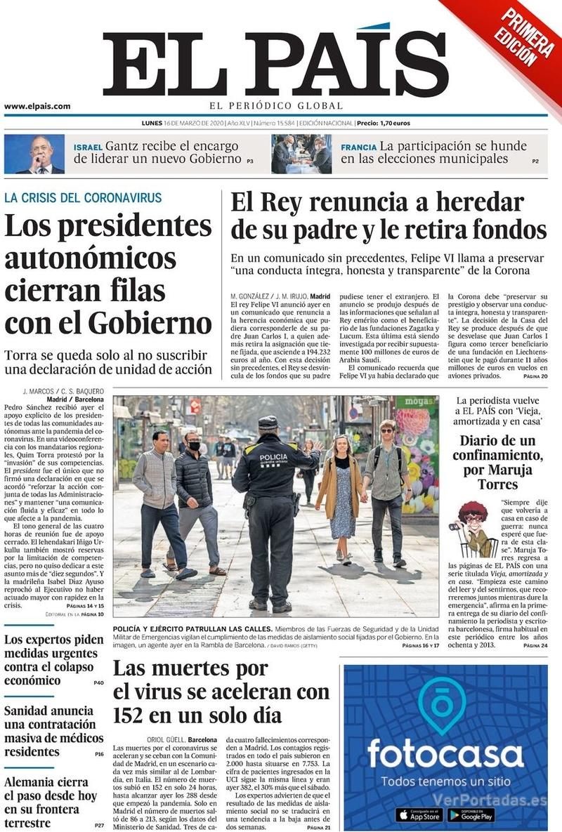Portada El País 2020-03-17