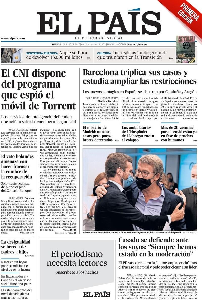 Portada El País 2020-07-17