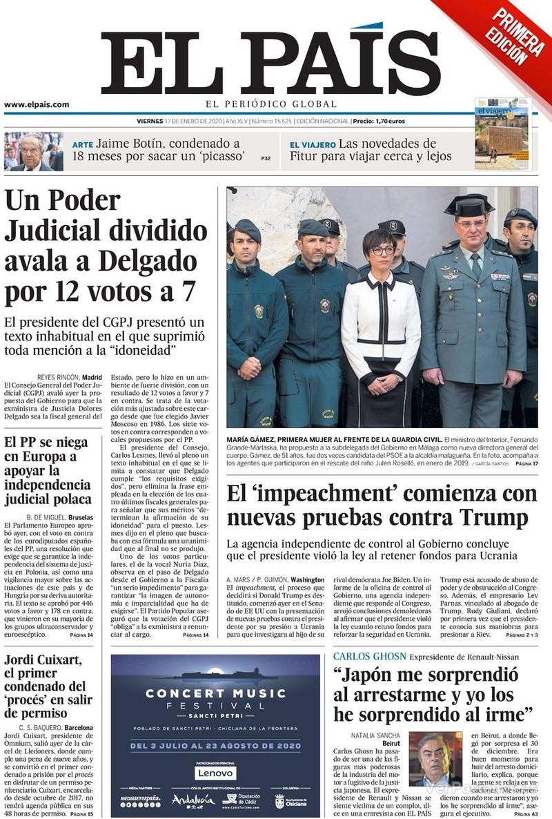 Portada El País 2020-01-18