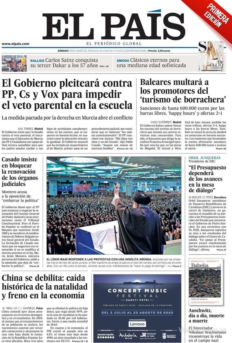 Portada El País 2020-01-19
