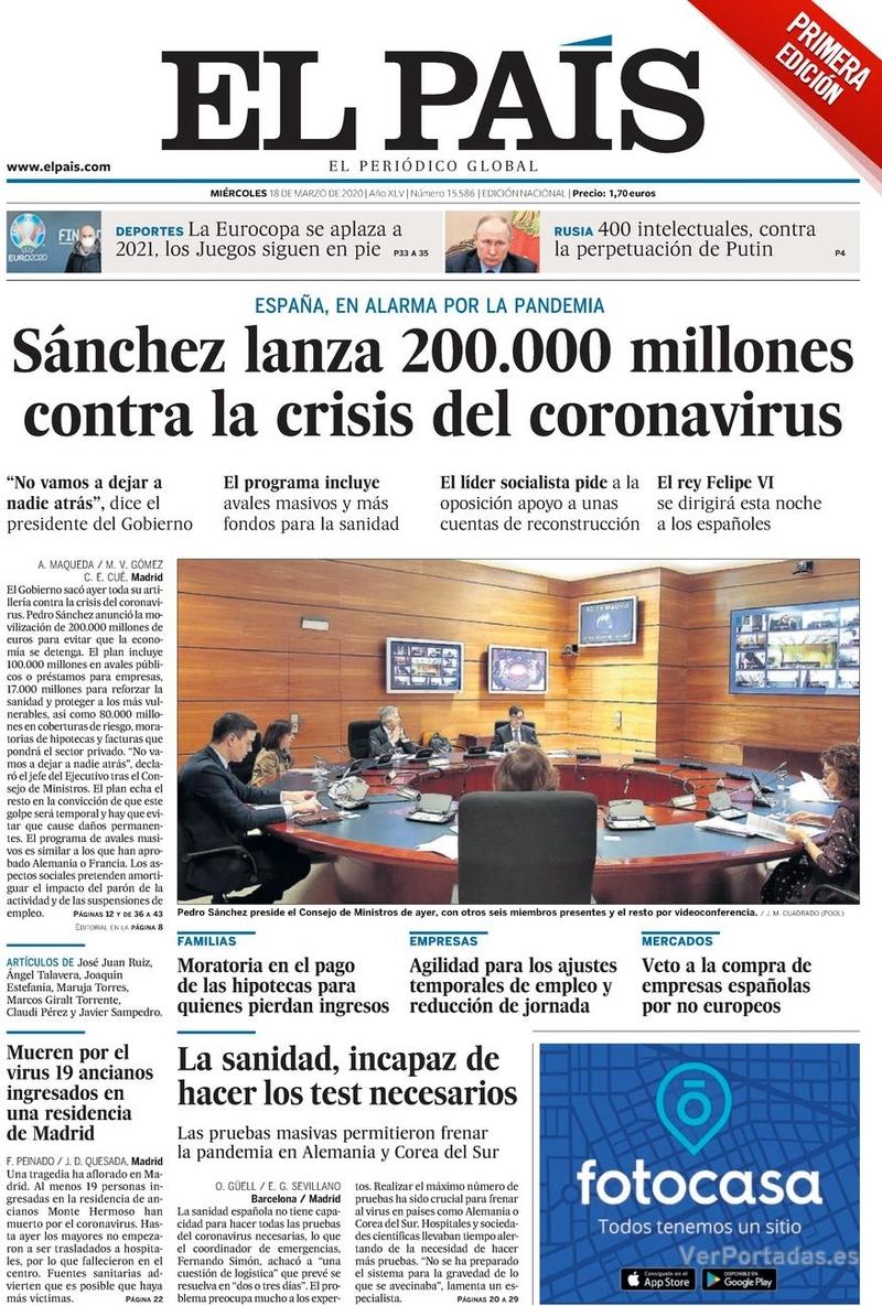 Portada El País 2020-03-19