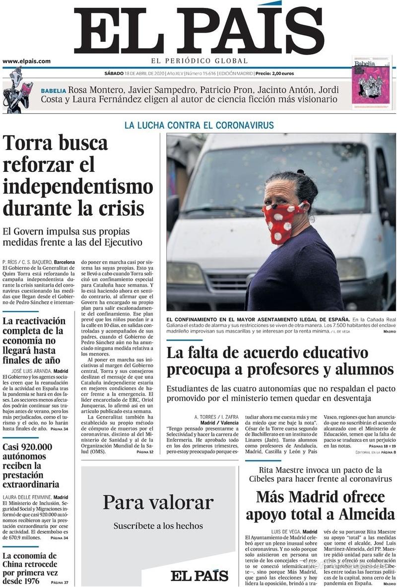 Portada El País 2020-04-19