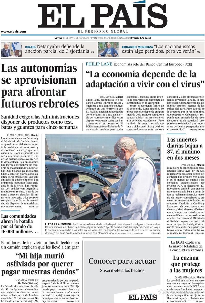 Portada El País 2020-05-19