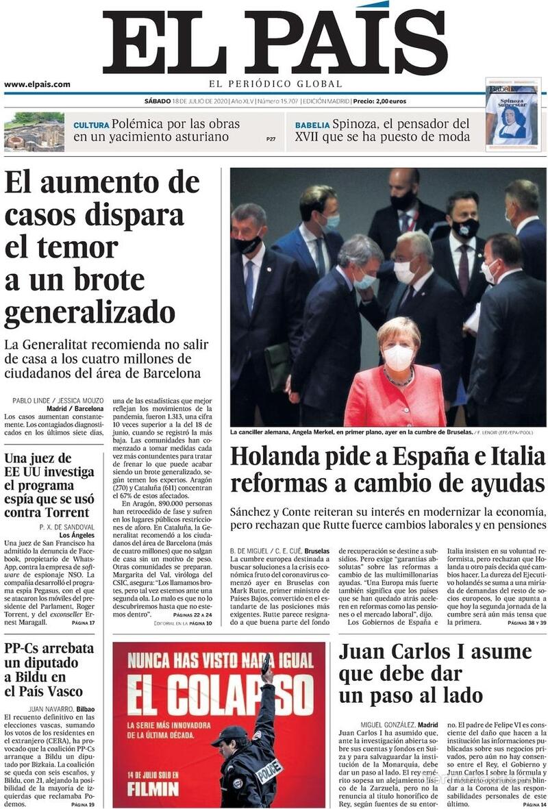 Portada El País 2020-07-19