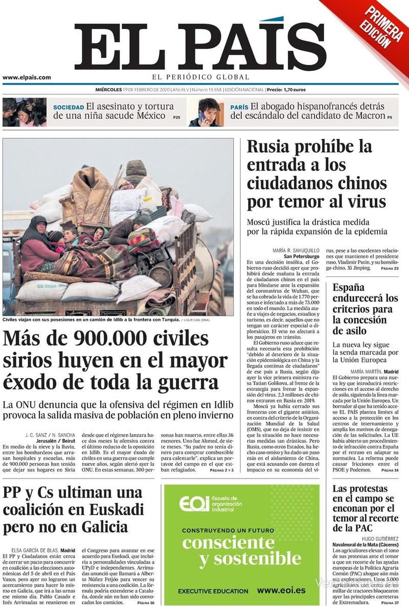Portada El País 2020-02-20