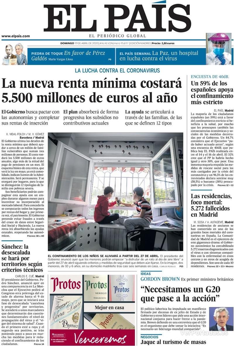 Portada El País 2020-04-20
