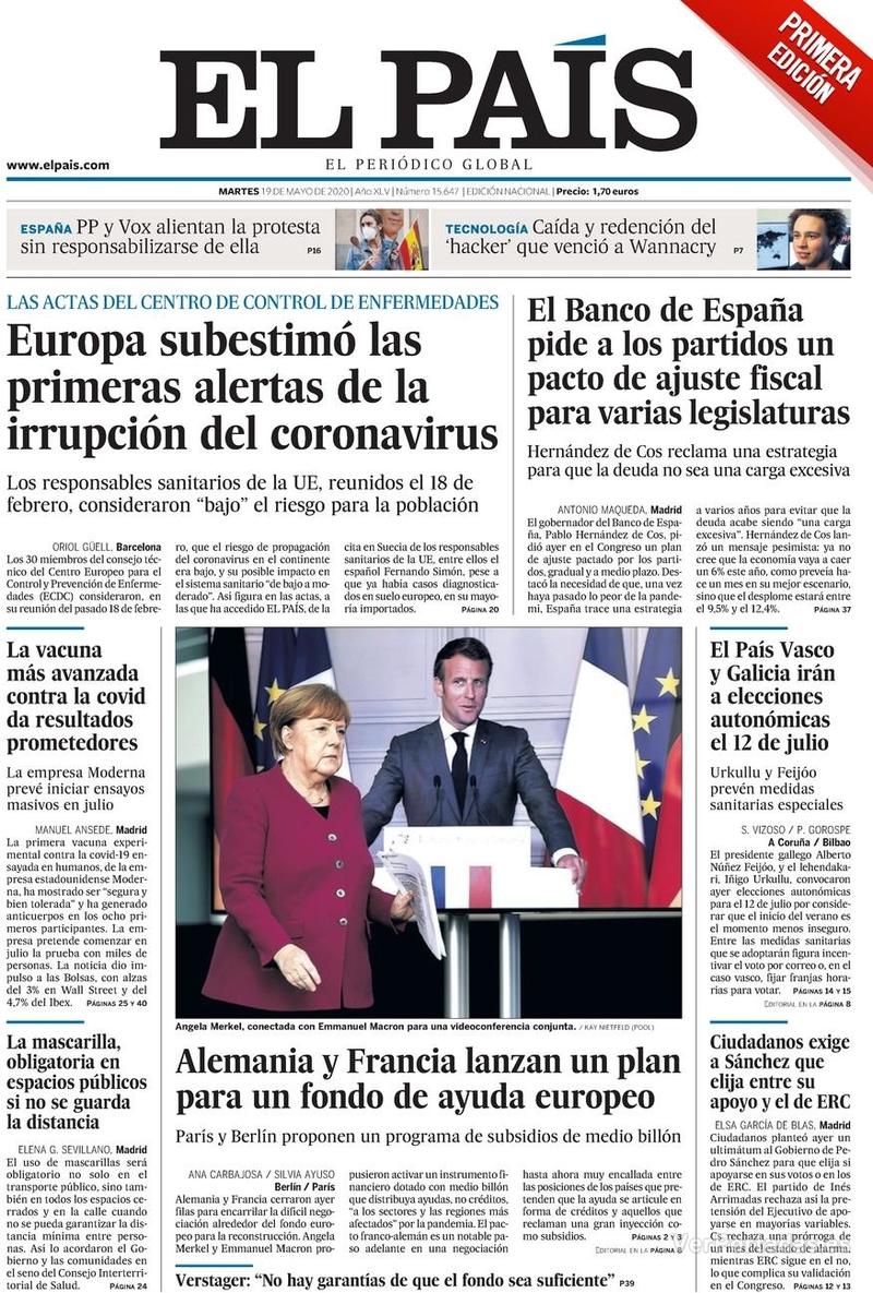 Portada El País 2020-05-20