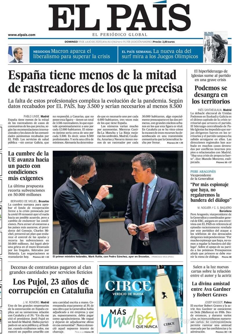 Portada El País 2020-07-20