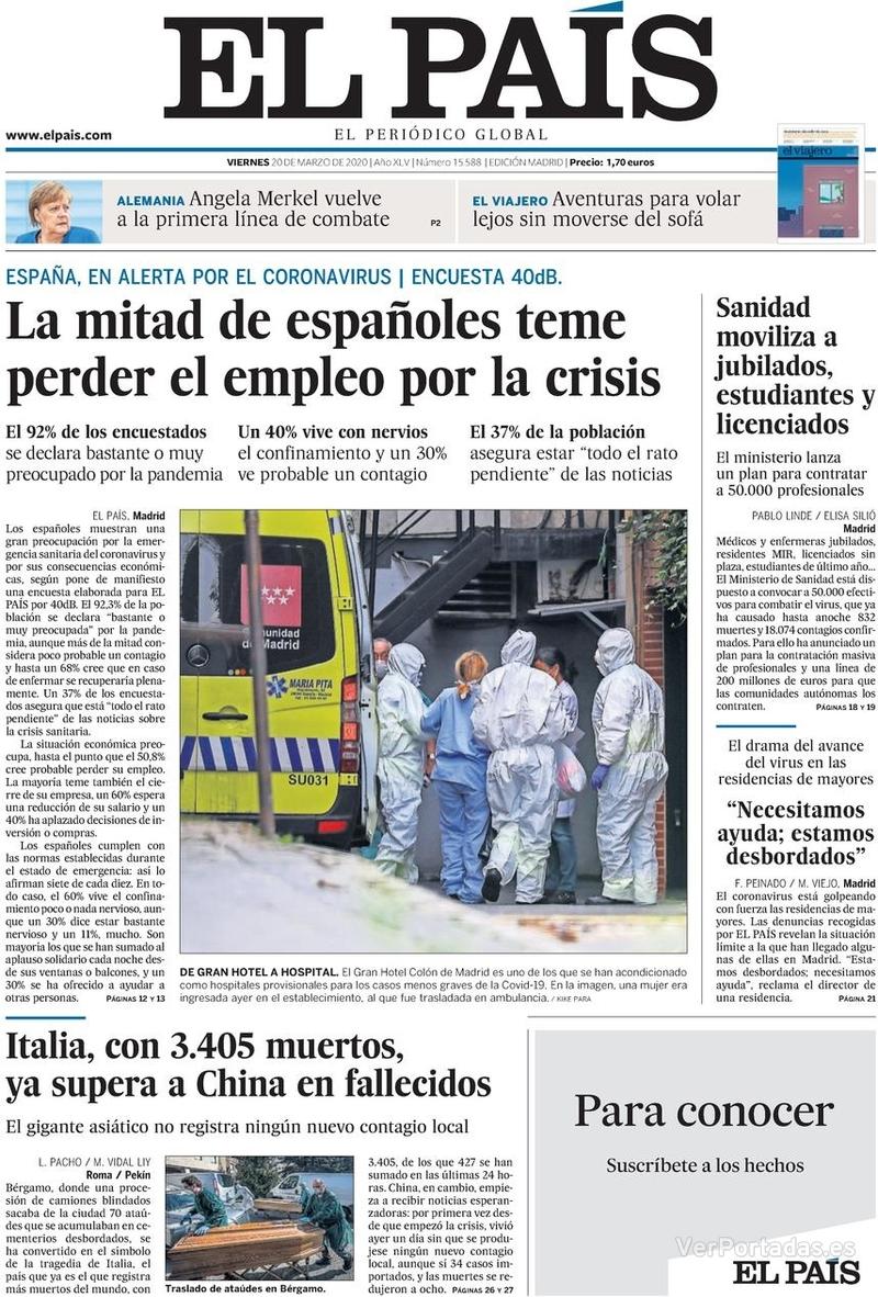 Portada El País 2020-03-21