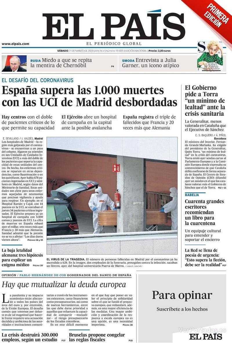 Portada El País 2020-03-22