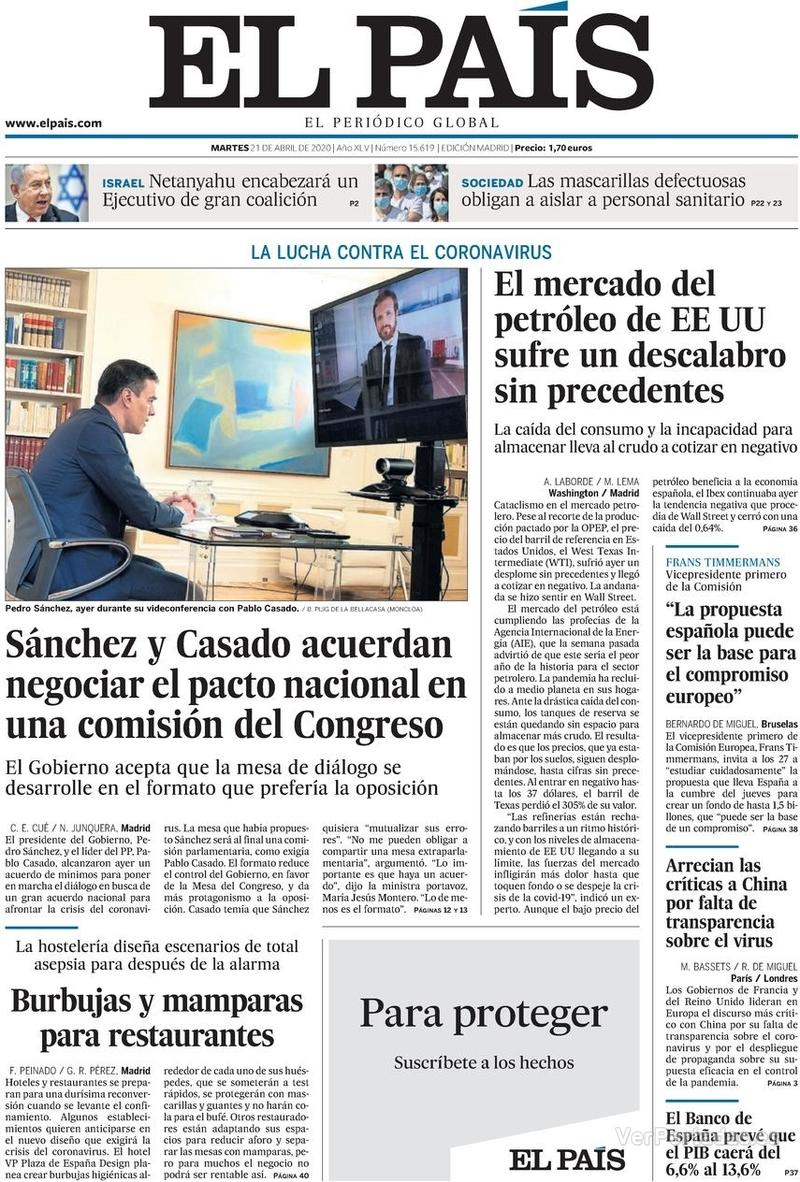 Portada El País 2020-04-22