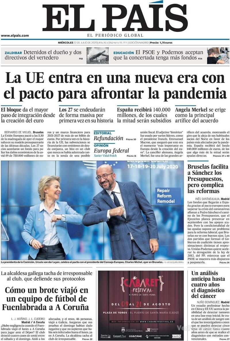 Portada El País 2020-07-23