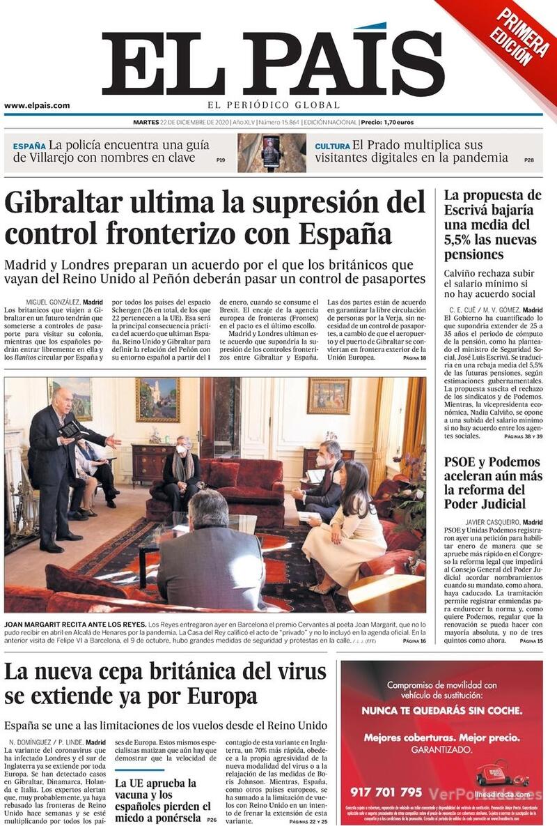 Portada El País 2020-12-23
