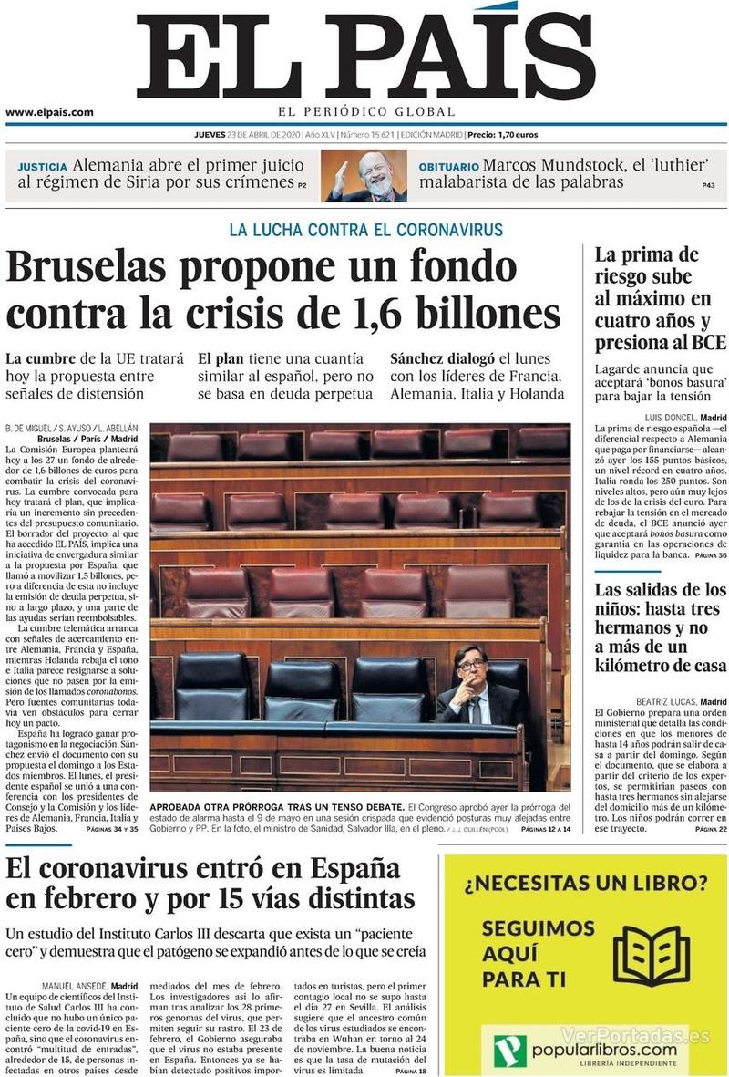 Portada El País 2020-04-24