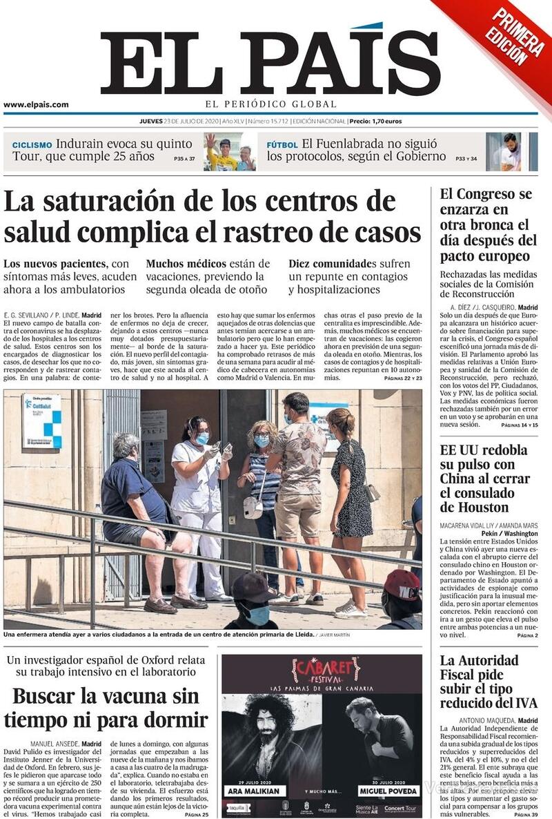 Portada El País 2020-07-24