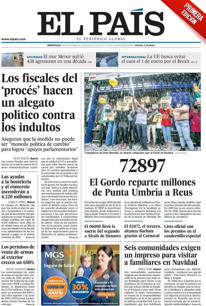 Portada El País 2020-12-24