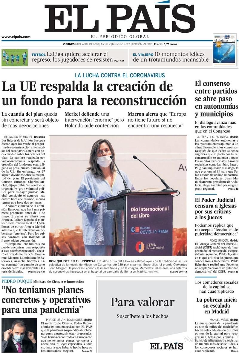 Portada El País 2020-04-25