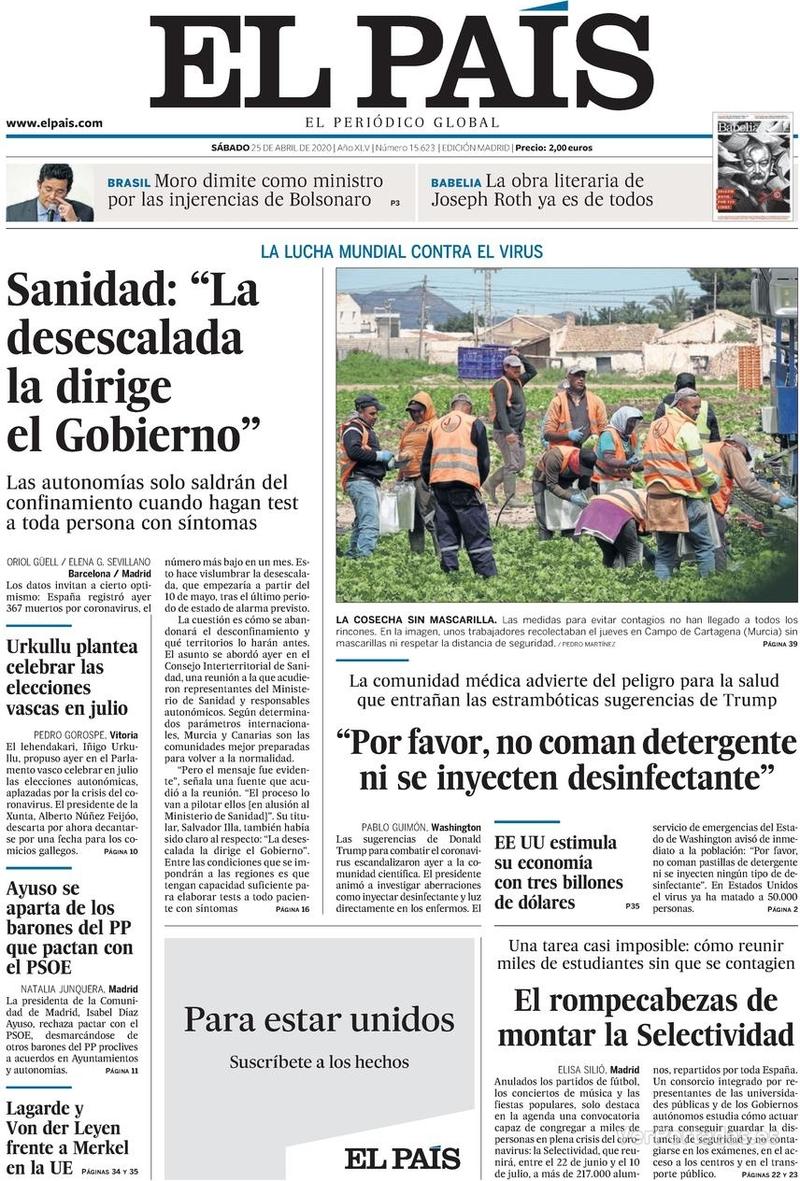 Portada El País 2020-04-26