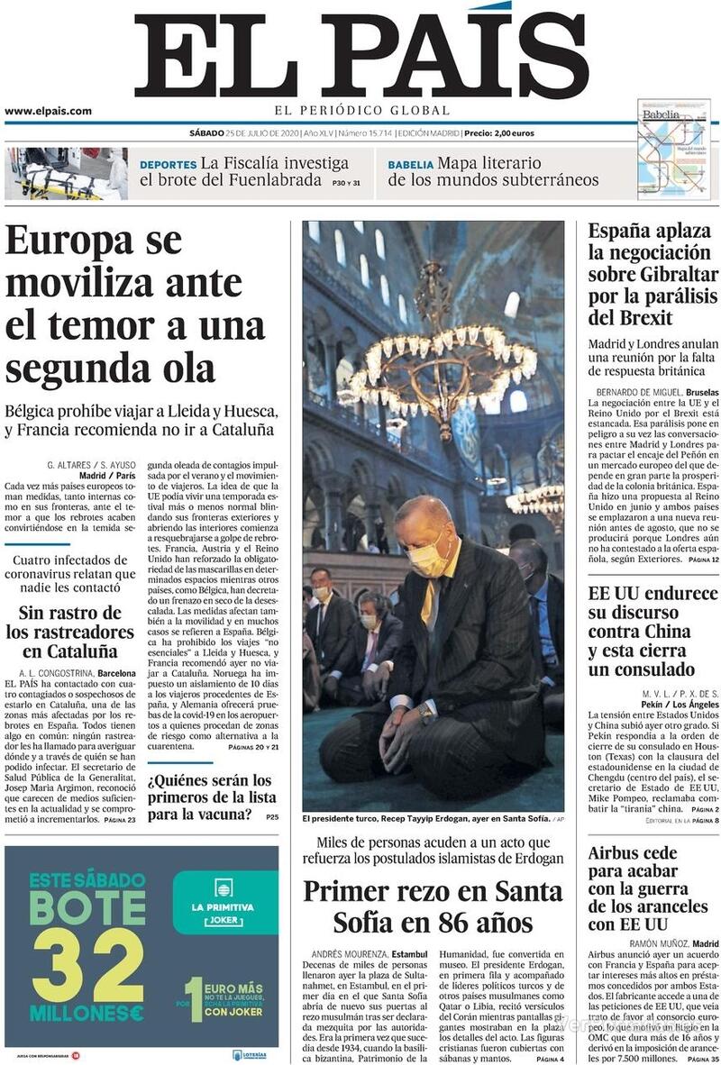 Portada El País 2020-07-26