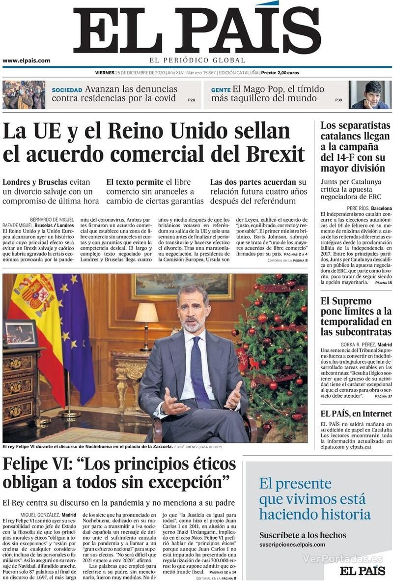 Portada El País 2020-12-26