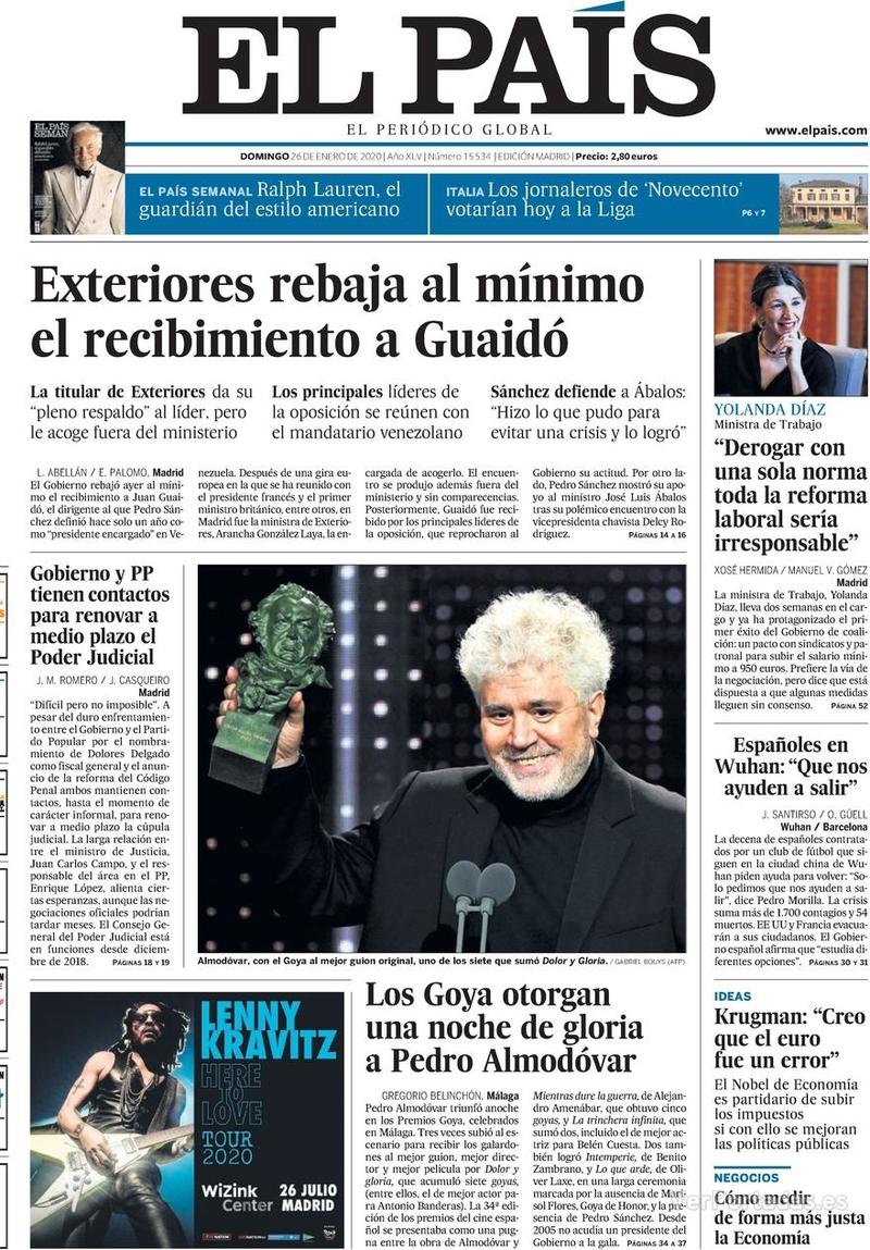 Portada El País 2020-01-27