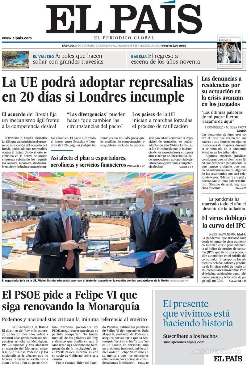 Portada El País 2020-12-27