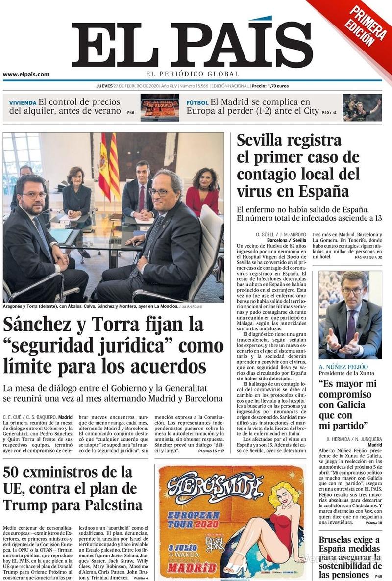 Portada El País 2020-02-28