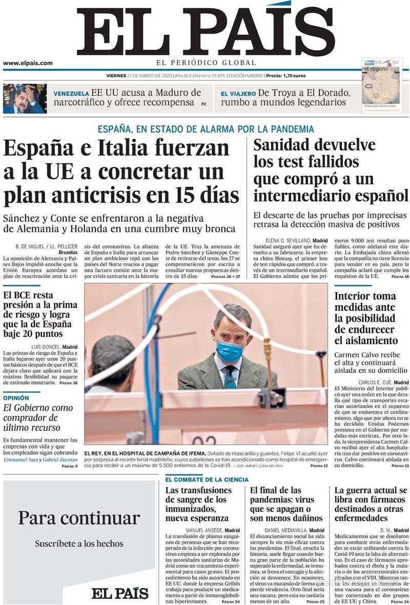 Portada El País 2020-03-28