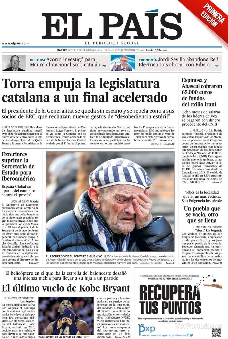 Portada El País 2020-01-29