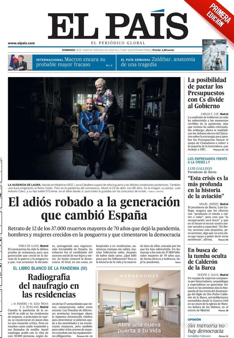 Portada El País 2020-06-29