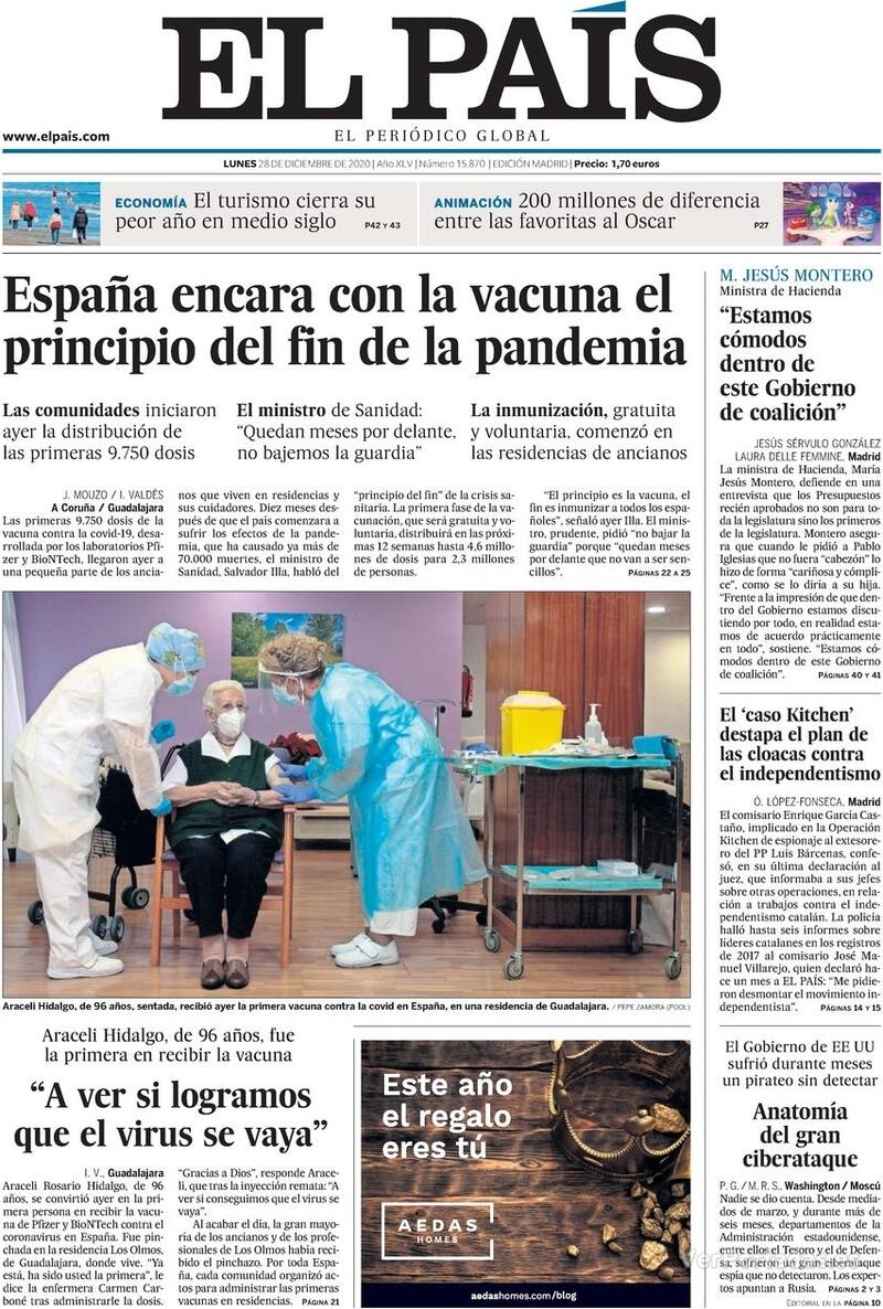 Portada El País 2020-12-29