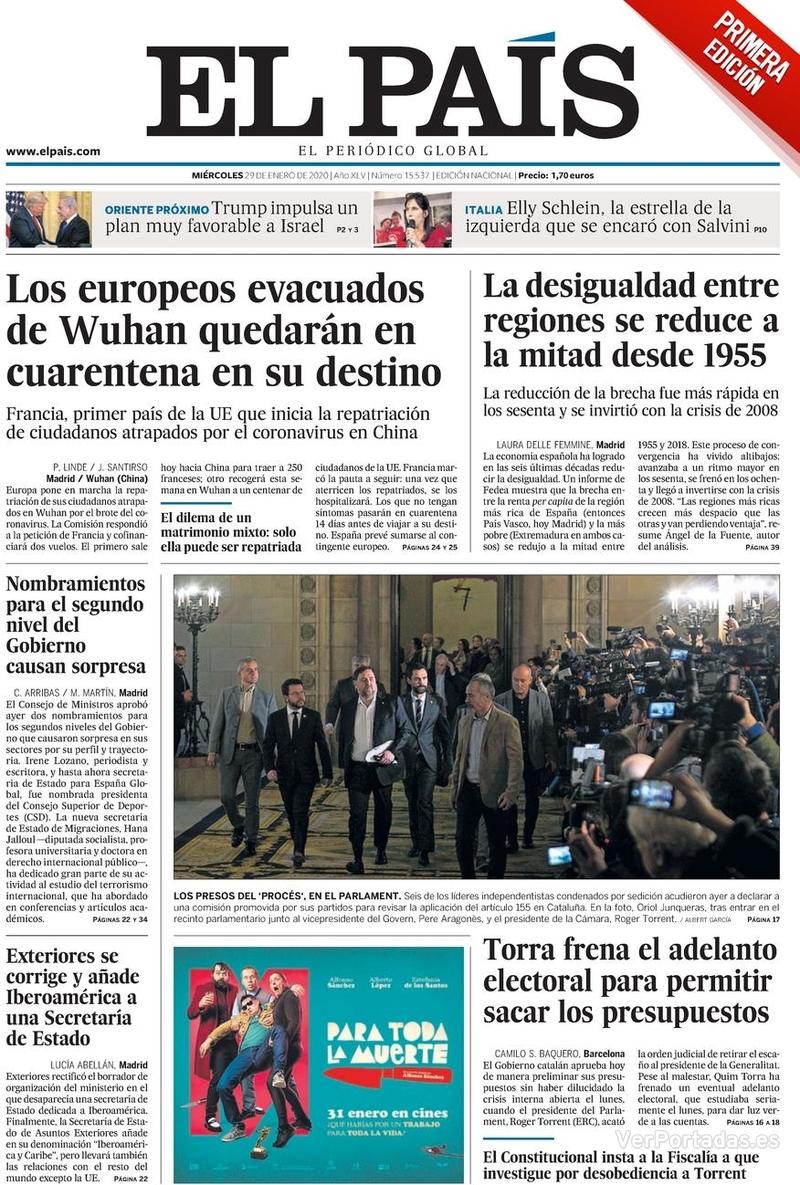 Portada El País 2020-01-30